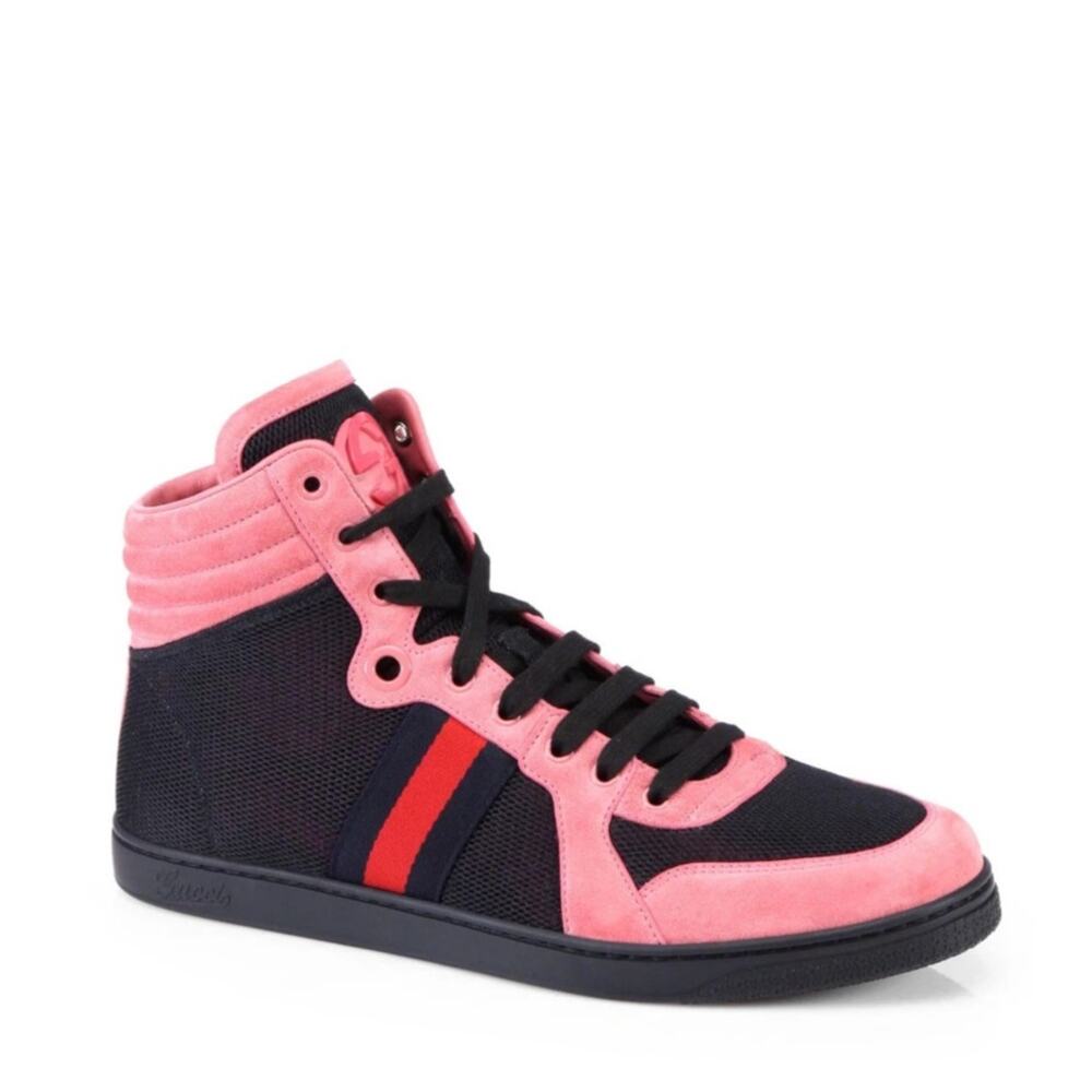 GUCCI Thunder Stretch Suede GG High Top Sneakers Black Pink Sz 11G/11.5 US $1190